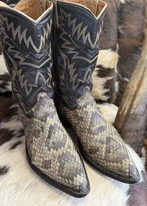 Stivali western uomo Justin serpente a sonagli con retro diamantato naturale, taglia 81/2E. - Foto 1 di 13