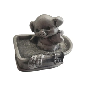 Miniature Little Gallery Tubby Pewter Figurine Farm Pig Washtub Vintage 1977  - Picture 1 of 4