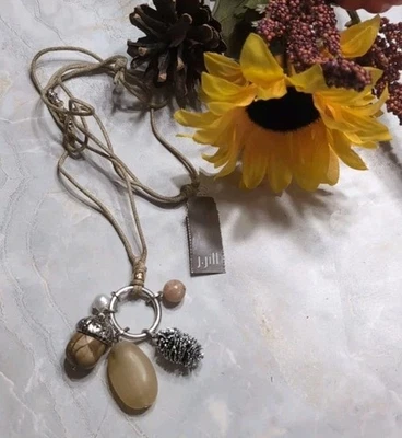 NUEVO CON ETIQUETAS J. JILL Otoño Hoja de Bellota Oro y Plata Dije Collar Bronceado Cordón Ajustable Foto 1 de 4