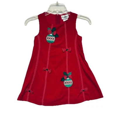 Little Girls Rare Editions Red Corduroy Christmas Jumper / Dress Size 5 - Image 1 of 4