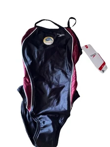 Speedo Women’s Powerflex Eco Flyback Swimsuit Black Maroon Size 26 NWT - Picture 1 of 4