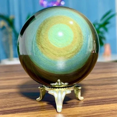 238G AAA Grade Natural Rainbow Eye Obsidian Quartz Crystal Sphere Energy Healing - Image 1 of 4