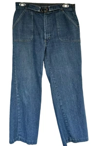 Vintage KMART Jeans Femme 10 Bleu Denin Cinch Ceinture Boucle Années 70 Rétro DÉFAUT LIRE - Photo 1/14