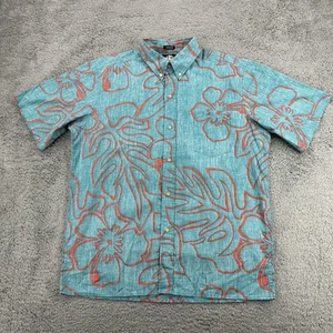 Reyn Spooner Shirt Mens Large Blue Hawaiian Reverse Print Floral Button Down - Picture 1 of 12