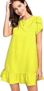 Damen gelb Rundhals Blütenblatt Kurzarm Rüschensaum Tunika Kleid Größe Small - Bild 1 von 5