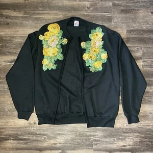 VTG 80s/90s JERZEES Yellow Spring Flowers Grandma Style Sweatshirt Sz Large - Picture 1 of 7