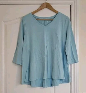 Denim & Co Essentials 3/4 Sleeve V-Neck Jersey Swing Top, Turquoise, Size UK M - Picture 1 of 3