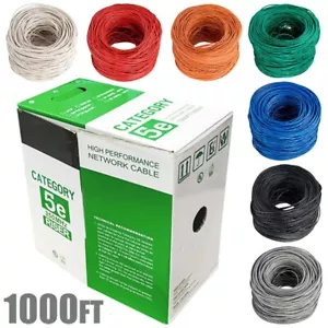 1000FT CAT5E Network LAN Ethernet UTP Bulk Cable Solid Copper Wire 24AWG 350MHz - Picture 1 of 10