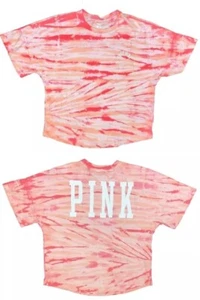 VICTORIA'S SECRET PINK COTTON SHORT SLEEVE CREW TOP TEE SHIRT ORANGE TIE DYE XL - Picture 1 of 3
