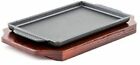 Cast Iron Steak Plate Sizzle Griddle w/ Wooden Base Steak Pan