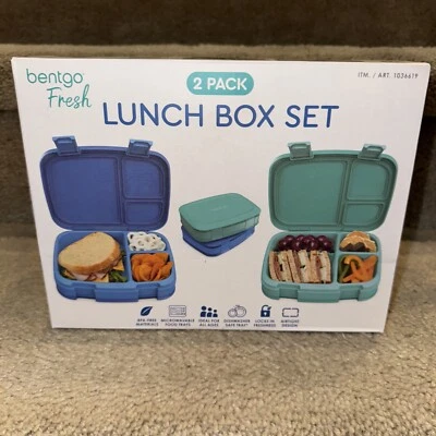 Contenedores de lonchera Bentgo Fresh, a prueba de fugas, aptos para microondas paquete de 2, azul y verde Foto 1 de 4