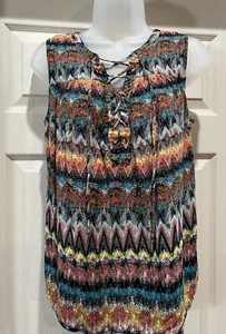 No boundaries womens Size L Multicolor Abstract print boho Chiffon blouse top - Picture 1 of 5