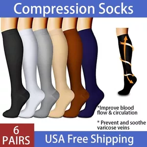 6 Pairs Compression Socks Relief Stockings Graduated Support 20-30mmHg Men Woman - Picture 1 of 18