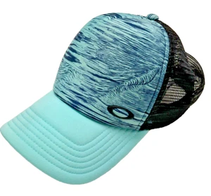 Oakley Hat Classic High Snap Cap Mesh Turquoise Black Adjustable Trucker EUC - Picture 1 of 4