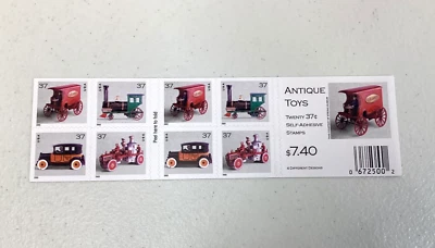 U.S. Booklet Stamps #3645h Antique Toys Twenty 37 Cent Stamps Mint 2003 - Image 1 of 2