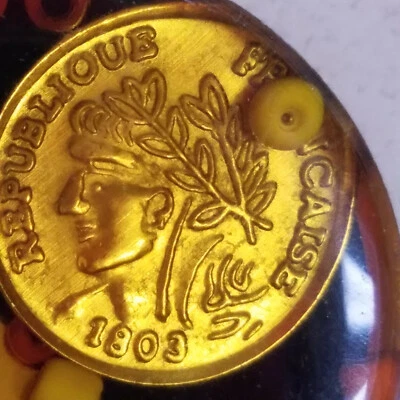 Rare Button w/ 1803 Republique Francaise French Republic Coin Medallion Key Bird - Image 1 of 4