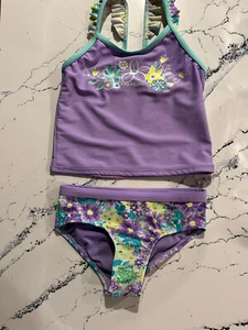 Girls 5/6 Swimsuit TANKINI 2 piece Lilac Teal Lime Yellow Ruffles Zero Xposur - Picture 1 of 13