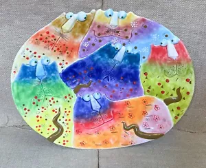 Joy Cats Wall Hanging Plate Platter Whimsical Kitsch Colorful Playful Fun - Picture 1 of 6