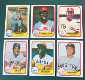 Lotto 6 carte da baseball Fleer 1981 WILLS, GEORGE FOSTER, JIM RICE, JOE MORGAN, FISK - Foto 1 di 2