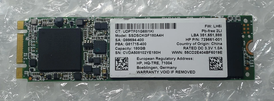 Intel M.2 2280 180GB SSD Solid State SSDSCKGF180A4L 001 729661-001 HpLaptop - Image 1 of 1