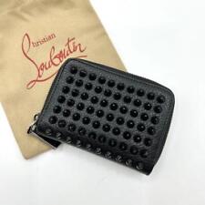 Christian Louboutin Coin Case Studded Men''s Leather Black with Bag 8×11×2cm
