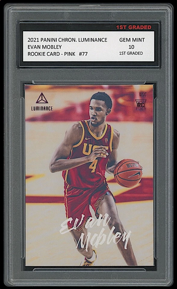 2021 PANINI CHRONICLES LUMINANCE PINK #77 EVAN MOBLEY 1ST GRADED 10 ROOKIE CARD - Image 1 of 1