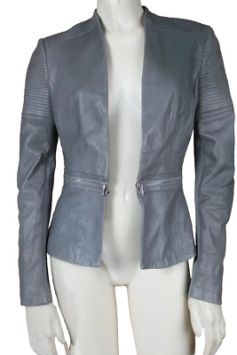 REBECCA TAYLOR Gray Lamb Leather Zipper Detailed Peplum Jacket Size 0 - Image 1 of 4