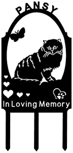 Long Hair Kitty Cat Memorial Grave Marker Pet Cemetery Personalized Metal Art - Picture 1 of 3