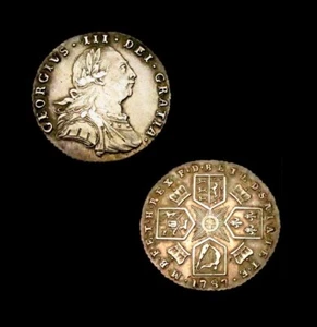 W856) Seis peniques de plata Jorge III de 1787 - tonificados, con corazones, buen grado - Imagen 1 de 1