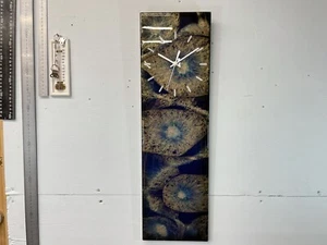 Navy Blue and Gold Rectangular Abstract Resin Wall Clock - Picture 1 of 9