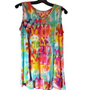 Floral Art to Wear Tank Top Sleeveless Blue Pink Yellow Women's M GUC - Picture 1 of 4