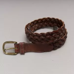Vintage Brown Braided Leather Belt Women's M / 29 Brass Buckle Woven Italy - Picture 1 of 16