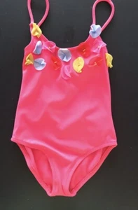 ONE PIECE SWIMSUIT-TODDLER GIRL EUROPEAN HOT PK FABRIC FLOWERS NWT - Picture 1 of 6