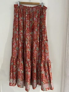 Women Maxi Skirt 84cm Large L Silk Blend Floral Boho Gypsy Elastic Waist - Picture 1 of 8