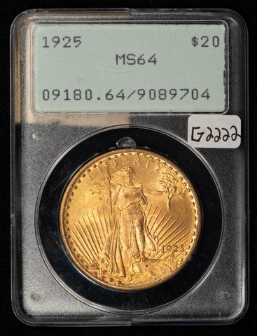 1925 G$20 Saint-Gaudens Gold Double Eagle - OGH Rattler PCGS MS 64 - G2222 Cover