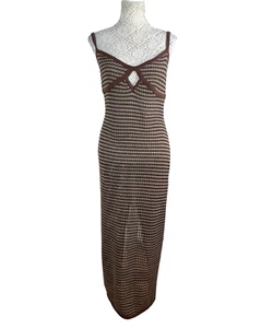 Brown Knit Dress Back Slit Semi Sheer Women’s UK Size 8-10 - Bild 1 von 6