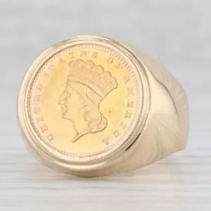 Anello Pinky Senza Diamanti per Donna Anello Moneta Ricreata Placcato Oro Giallo 14K - Foto 1 di 5