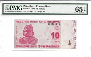Zimbabwe - 10 Dollars - 2009 - P-94 - UNC - PMG 65 EPQ - Picture 1 of 2