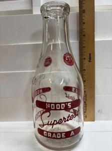 Botella de leche de vidrio vintage Hood's Supertest de un cuarto -1944 - Imagen 1 de 9