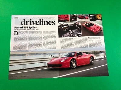 2012 FERRARI 458 SPIDER ORIGINAL VINTAGE PRINT AD ROAD TEST 3 PAGE - Image 1 of 2