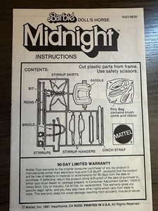 VTG 1981 Barbie Doll's Horse Midnight Instructions ONLY - U.S.A. Print - Picture 1 of 6
