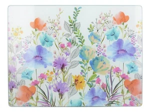 Glass Chopping Board Kitchen Worktop Protector Saver Floral Breakfast 40x30 cm - Picture 1 of 8