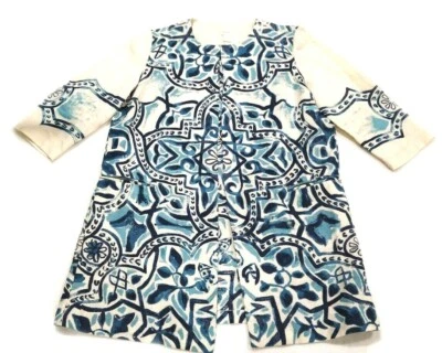 Cárdigan para mujer Chico 100 % lino frente abierto azul crema floral talla 2 oficina Foto 1 de 4