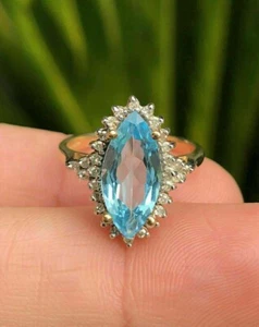 3.00 Ct Marquise Cut Topaz & Diamond Halo Engagement Ring 14K Yellow Gold Finish - Picture 1 of 7