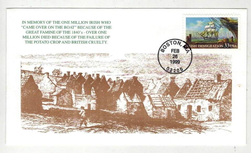 IRISH IMMIGRATION STAMP FDC 3286 CONNOLLY JC CACHET BOSTON MA & TEXT - Image 1 of 1