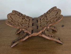 Vintage Hand Carved Folding Wooden Book Display Bible Holder Cookbook Stand - Picture 1 of 13