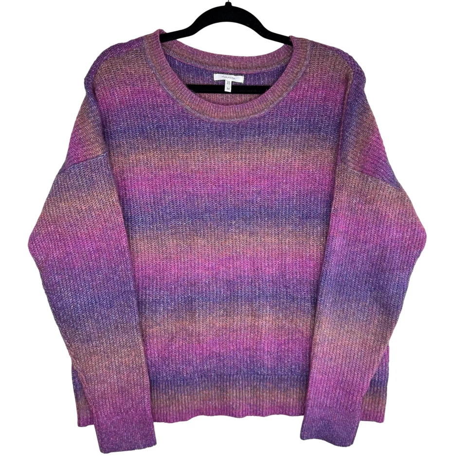 Maurices Sweater Womens Medium Purple Pink Ombre Stripe Crewneck Knit Pullover - Image 1 of 4