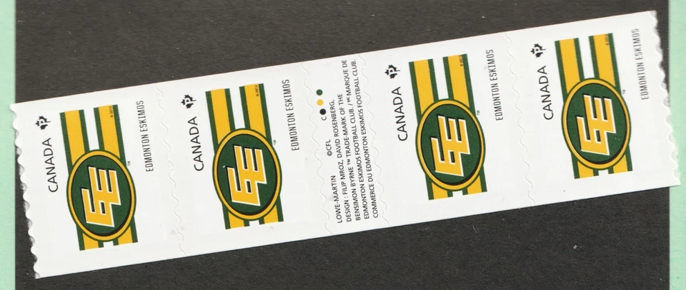 Rare : 2012 - #2560i Coil strip with gutter. CFL EDMONTON ESKIMOS. MNH Cv$12.50 - Image 1 of 1