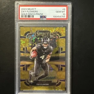 Zay Flowers 2023 Select Gold Disco Prizm RC/10 PSA 10 gemme 🔥 Ravens POP 1 - Foto 1 di 3
