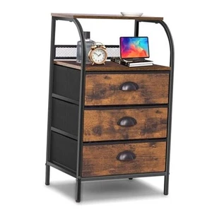 Nightstand Bedside Table Drawer Organizer Side Table with Fabric Drawers End - Picture 1 of 7